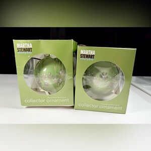 2 Vintage 2002 Martha Stewart Collector 3.25" Glass Christmas Ornaments (Read)